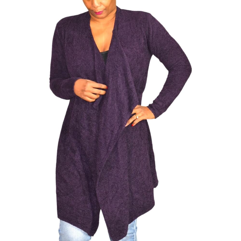 Barefoot Dreams Wrap Sweater Purple Bamboo Open Front Cardigan Fuzzy Soft Small